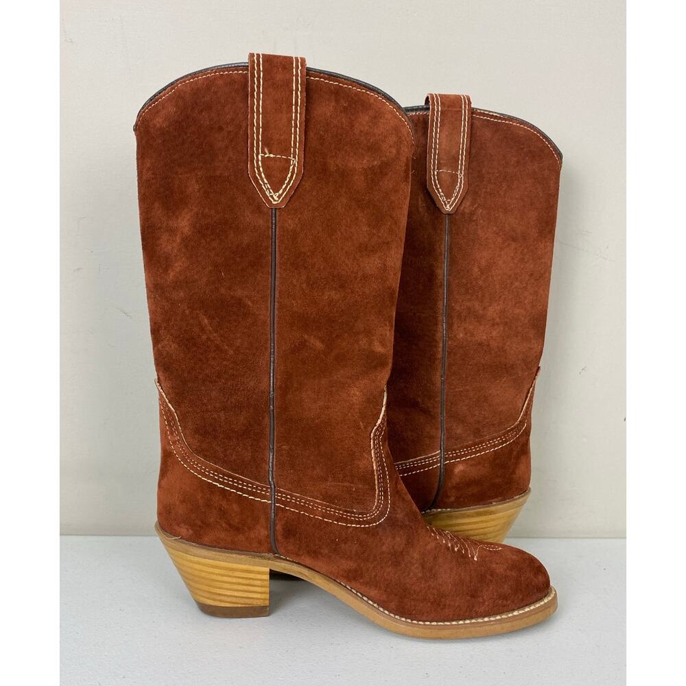 VTG 1974 Women Wolverine USA 12" Western suede leather cowgirl heeled boots, 6 - Picture 3 of 7